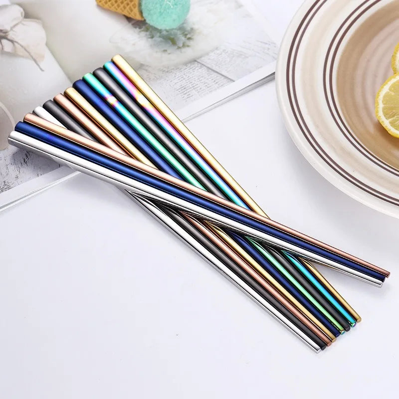 5 pares de pauzinhos de aço inoxidável reutilizáveis, pauzinhos portáteis de comida, pauzinhos de metal coreano, acessórios de cozinha, máquina de lavar louça segura