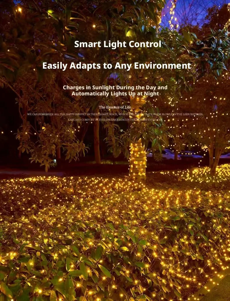 Luzes de Cordão Solares LED 300LED 8 Modos à Prova d'Água Luzes de Fada Alimentadas por Energia Solar para Decoração de Natal ao Ar Livre Lâmpada Estrelada
