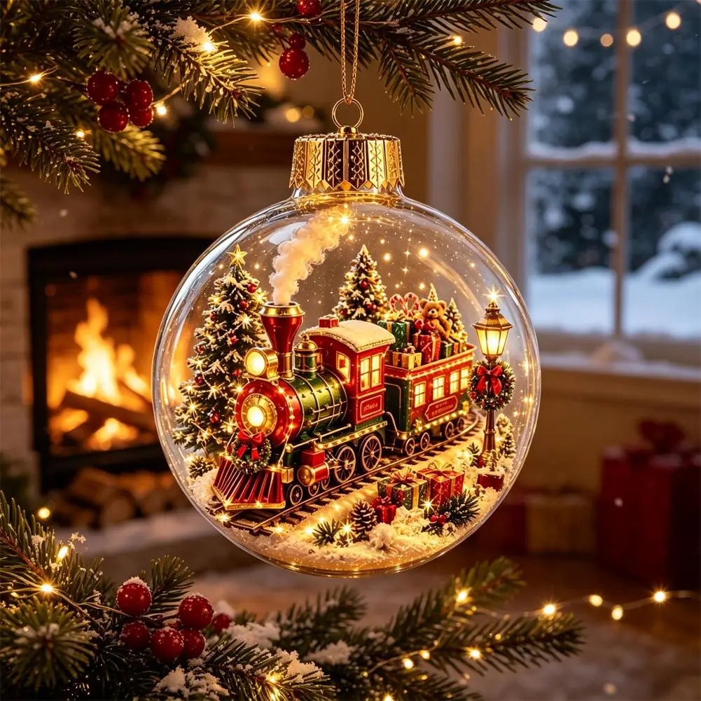 Decorações de Natal com Luzes, Criativas, com Temas de Quebra-Nozes, Rena, Boneco de Neve, Árvore de Natal Brilhante, Pingente de Bola de Cristal