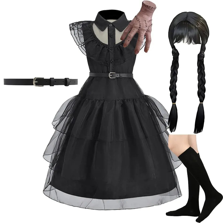 Fantasia Infantil para Meninas, Vestido de Princesa Bruxa Negra, Vestido para Festas e Jantares, Roupa de Dança para Meninas no Halloween