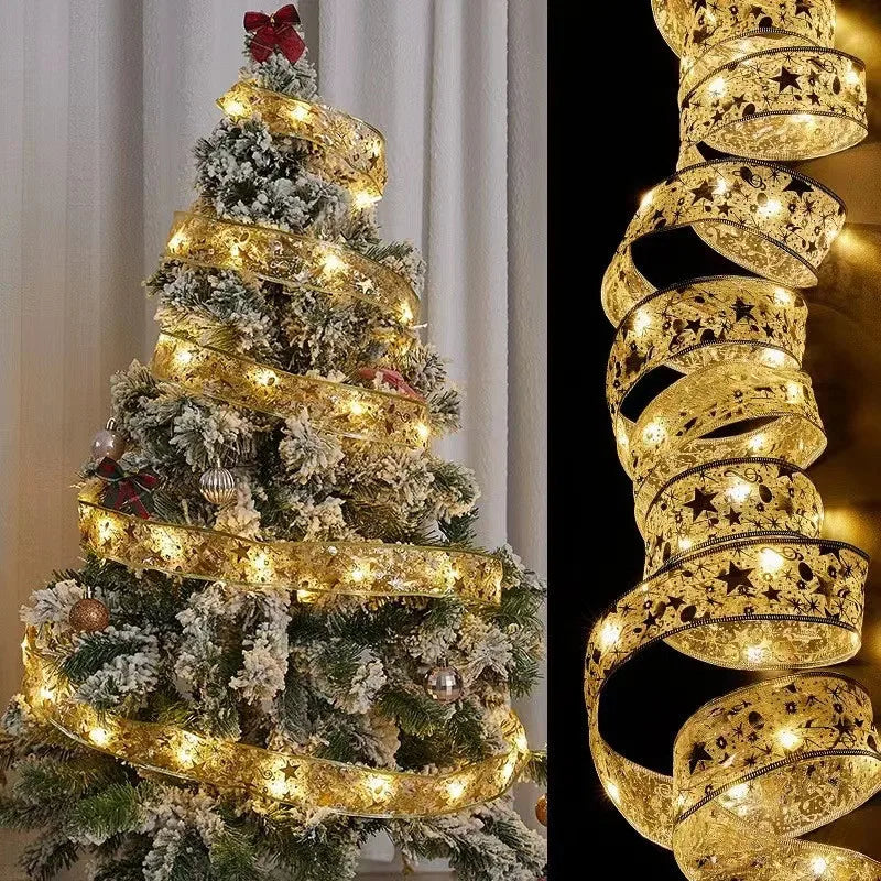 LED Ribbon Fairy Lights para Natal, enfeites de árvore de Natal, decoração, DIY Bows, String Light, Ano Novo, 2025, 2025