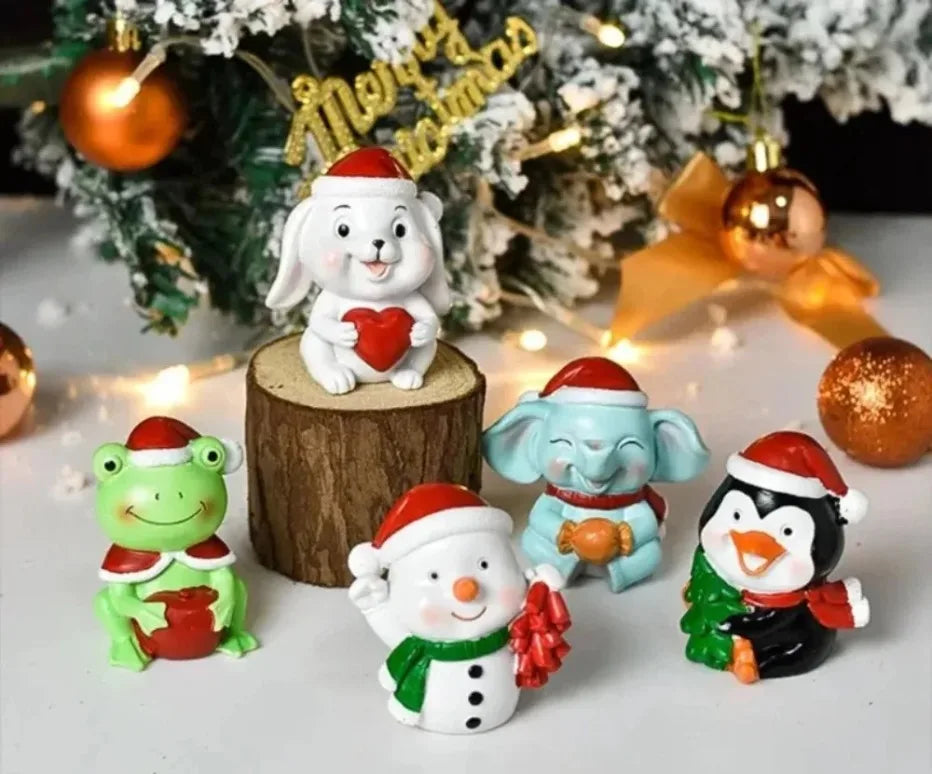 Série de natal artesanato resina animal festa criativa mini árvore de natal velha menina crianças bonito presente decoração para casa suprimentos decoração