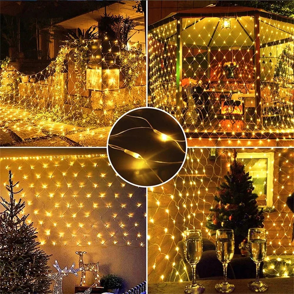 Rede de luzes de natal 6m x 4m led luzes de malha decoração do jardim ao ar livre festão rua guirlanda fada festa de natal decoração de casamento