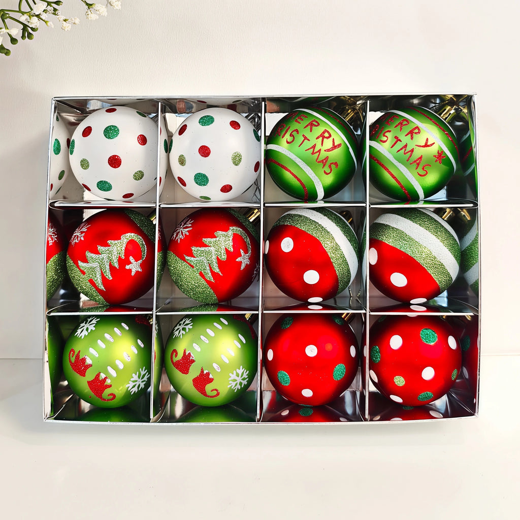 Conjunto de enfeites de bolas de Natal, verde e vermelho, para pendurar na árvore de Natal, ideal para festas de Ano Novo e como presente.