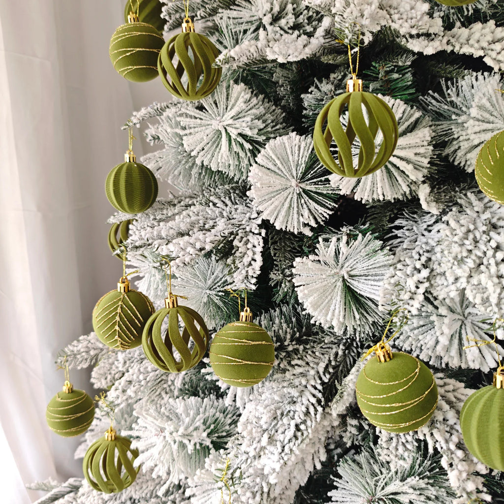 30 Bolas de Natal de Veludo, Enfeites de 6CM, Bolas de Natal Flocadas, Pingentes para Pendurar na Árvore de Natal, Decoração Festiva para Casa