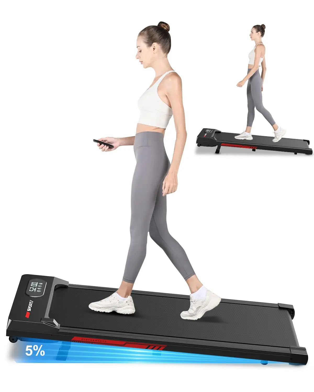 Esteira Ergométrica Dobrável com Barra de Apoio, Esteira com Inclinação de 8%, 2.5HP Silenciosa para Uso Sob a Mesa, Capacidade de 145 kg, Esteiras 2 em 1, Personalizável