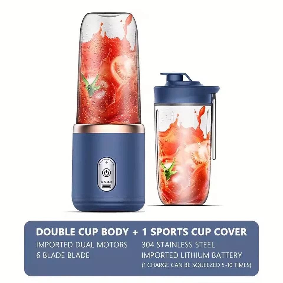 Liquidificador Elétrico Portátil USB com 6 Lâminas, Mini Espremedor de Frutas Sem Fio, Copo para Triturar Gelo, Ferramenta de Cozinha