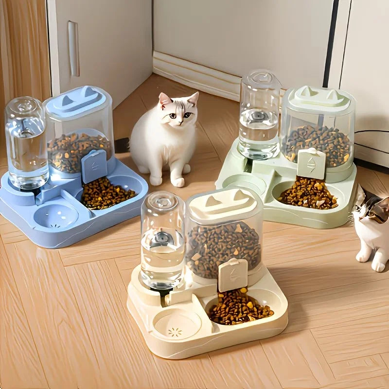 Dispensador de Água e Ração 2 em 1 para Animais de Estimação, Separação de Ração Seca e Úmida, Plástico Durável, Transparente, Sem Bateria, Para Gatos e Cães em Viagem