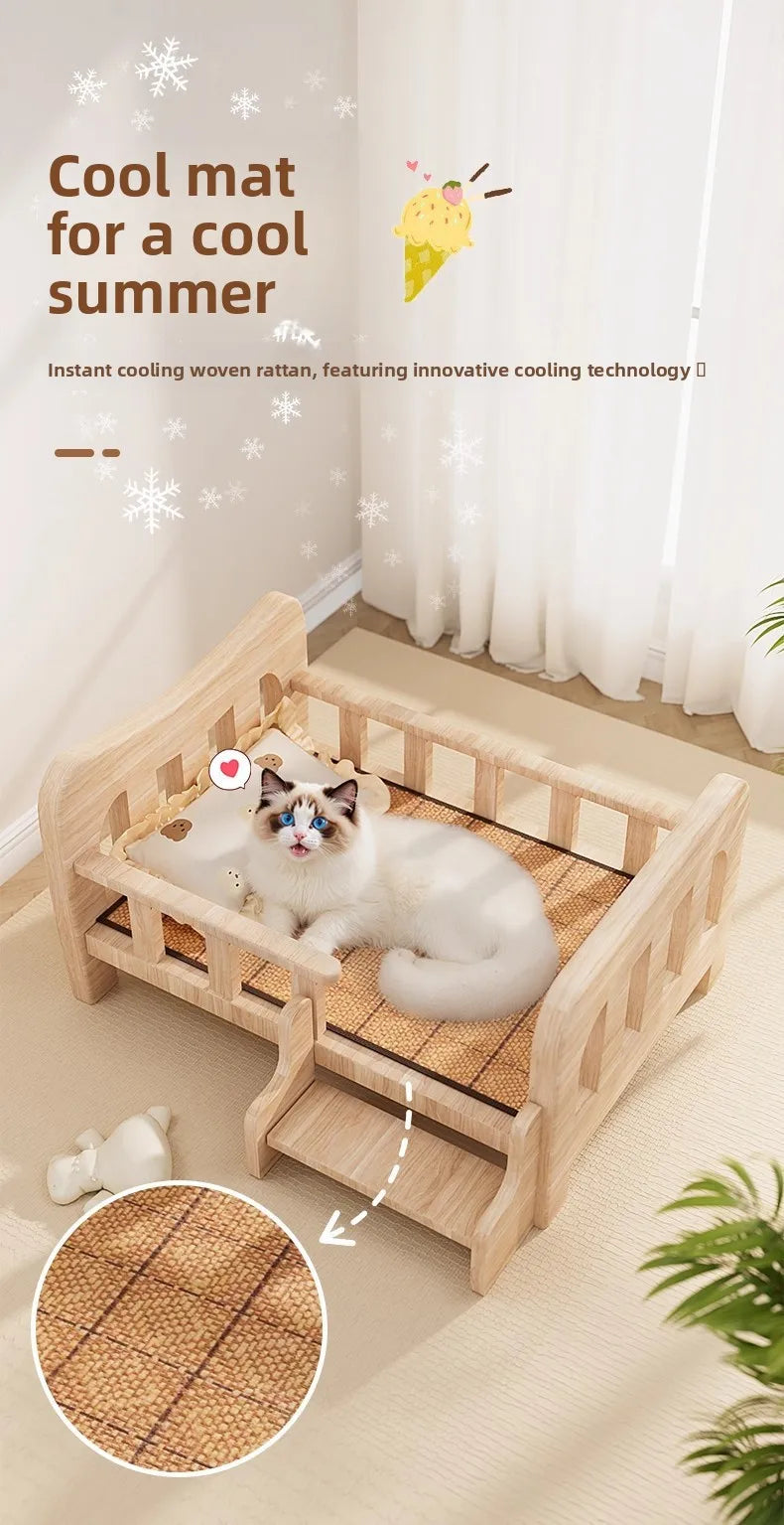 Cama para animais de estimação, cama para cães de madeira maciça, cama para gatos para todas as estações, sofá para dormir para animais de estimação, cama para gatos e cama para cães, prateleira para gatos, condomí