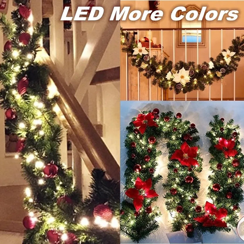 2.7m 5 cores decorações de natal guirlanda decoração rattan luzes grinalda decorado lareira escadas parede porta decoração