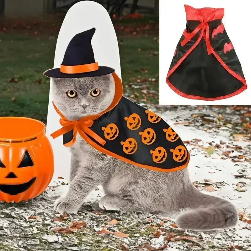 Halloween animal de estimação traje para gatos respirável macio bonito roupas para animais de estimação manto forma abóbora padrão arnês traje gato cão cosplay ferramenta