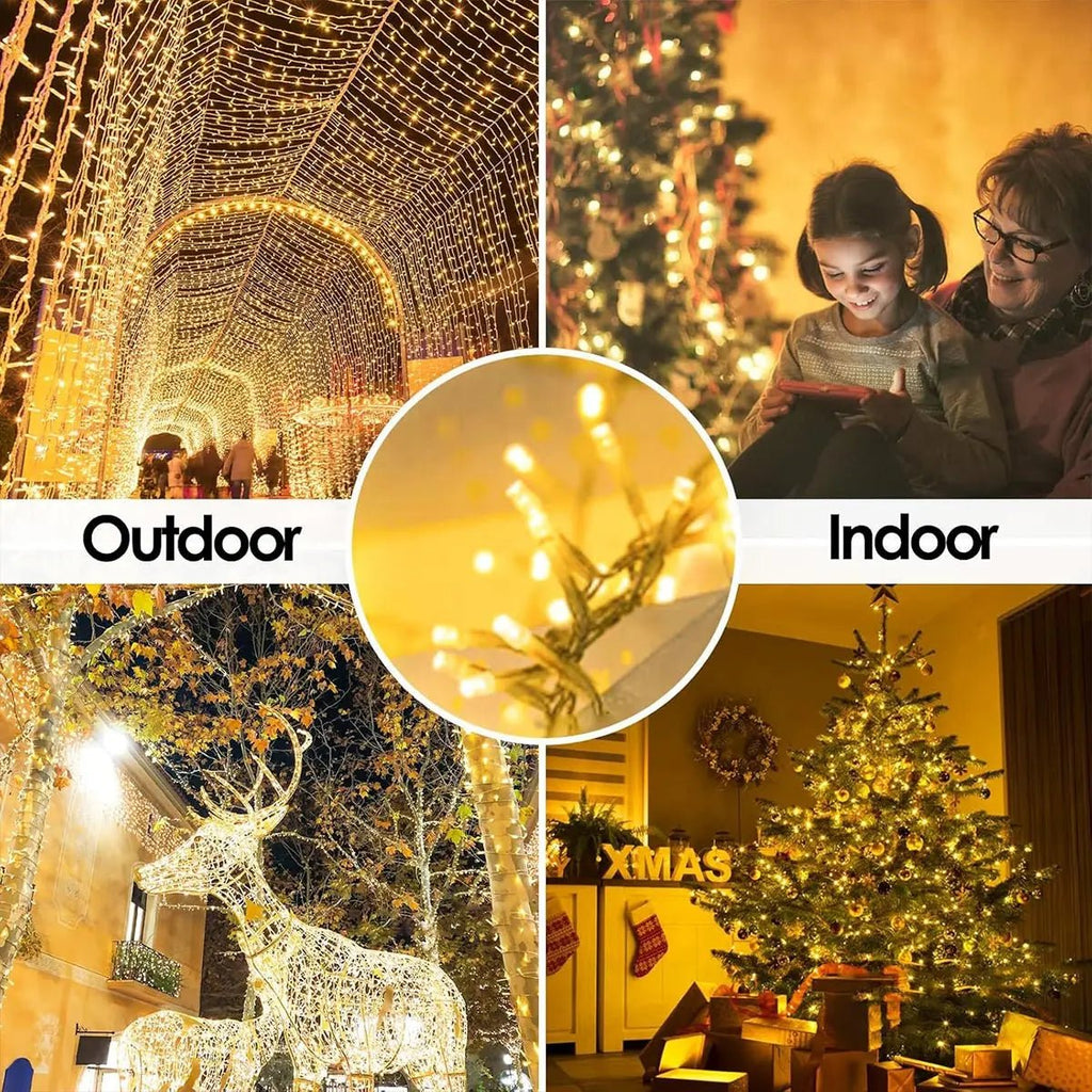 Cordão de Luzes de Natal com 8 Modos de Iluminação, Luzes de Jardim 5/10/20M, Lâmpada Decorativa Festiva para Interiores, Exteriores, Jardins e Casamentos