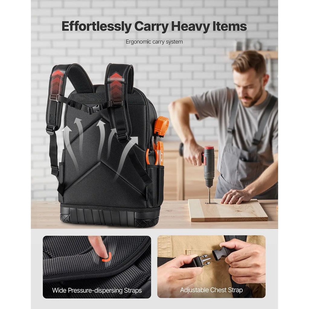 Heavy Duty PVC Tool Backpack with 65 Pockets Electrician JO Work Bags Organizer Molded Base Laptop Compartment OEM Customizable