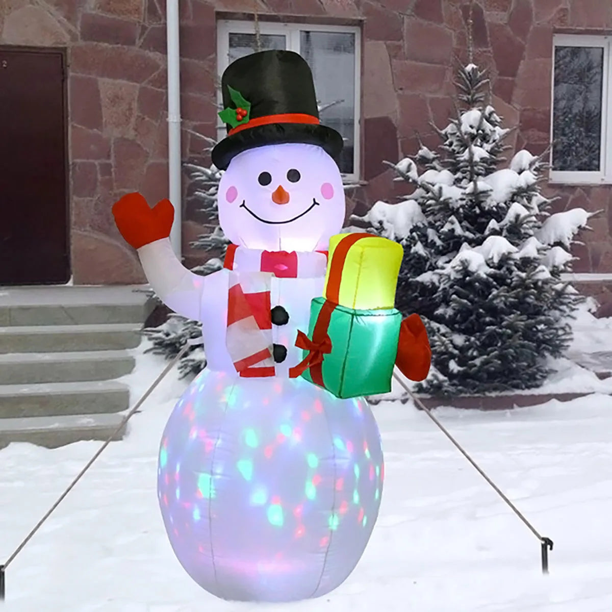 Decorações infláveis de natal-homem de gengibre, boneco de neve brilhante, boneco de neve de ramo, saco de presente boneco de neve decorações de gramado com luz LED