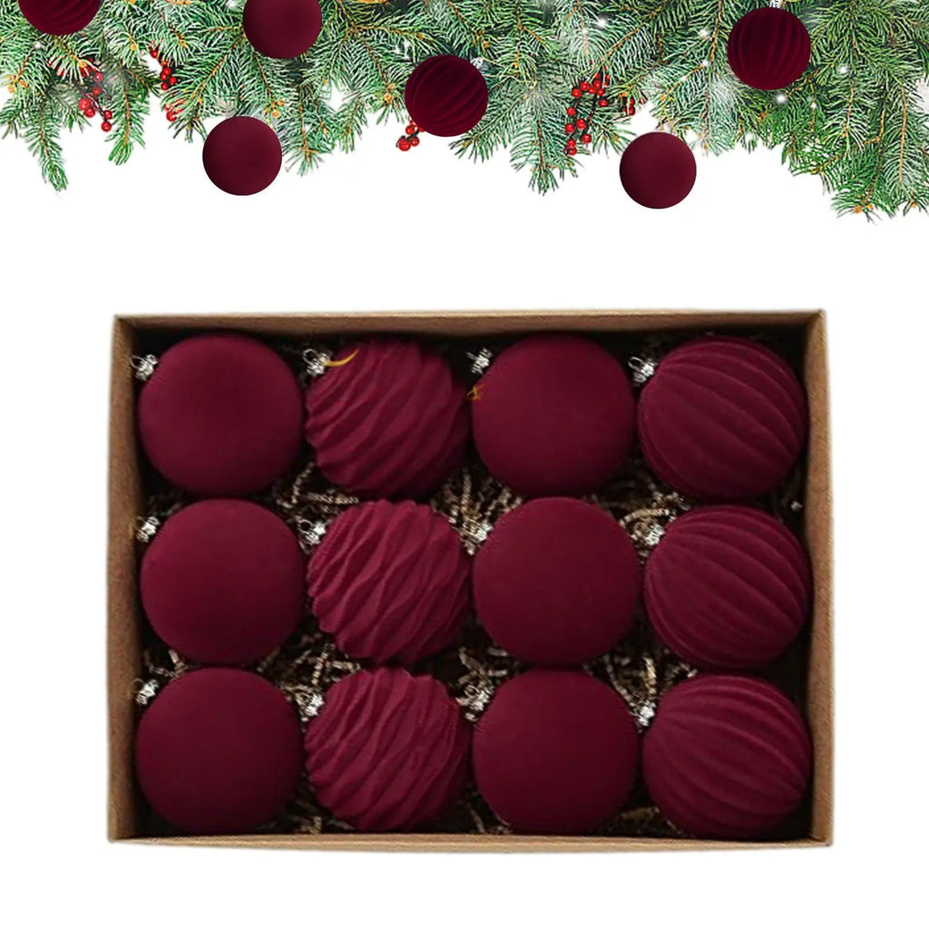 Bolas de natal de veludo 12 unidades/caixa bolas de árvore flocadas pingente ornamentos design luxuoso decoração para decorações de natal