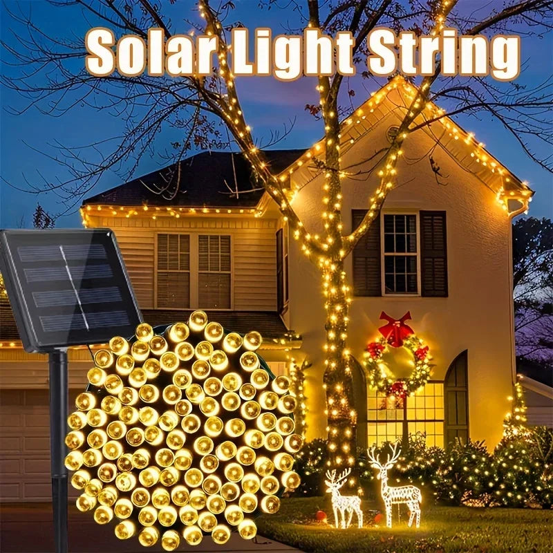 Luzes de Cordão LED Alimentadas por Energia Solar com 8 Modos de Piscar Diferentes, Ideais para Decorar Jardins, Casamentos, Halloween e Natal