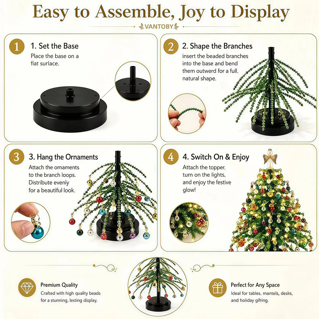 Conjunto de árvore de Natal com contas para montar – contas de cristal feitas à mão, com luzes LED, para decoração natalina em casa, ideal para adultos e crianças, e como presente.