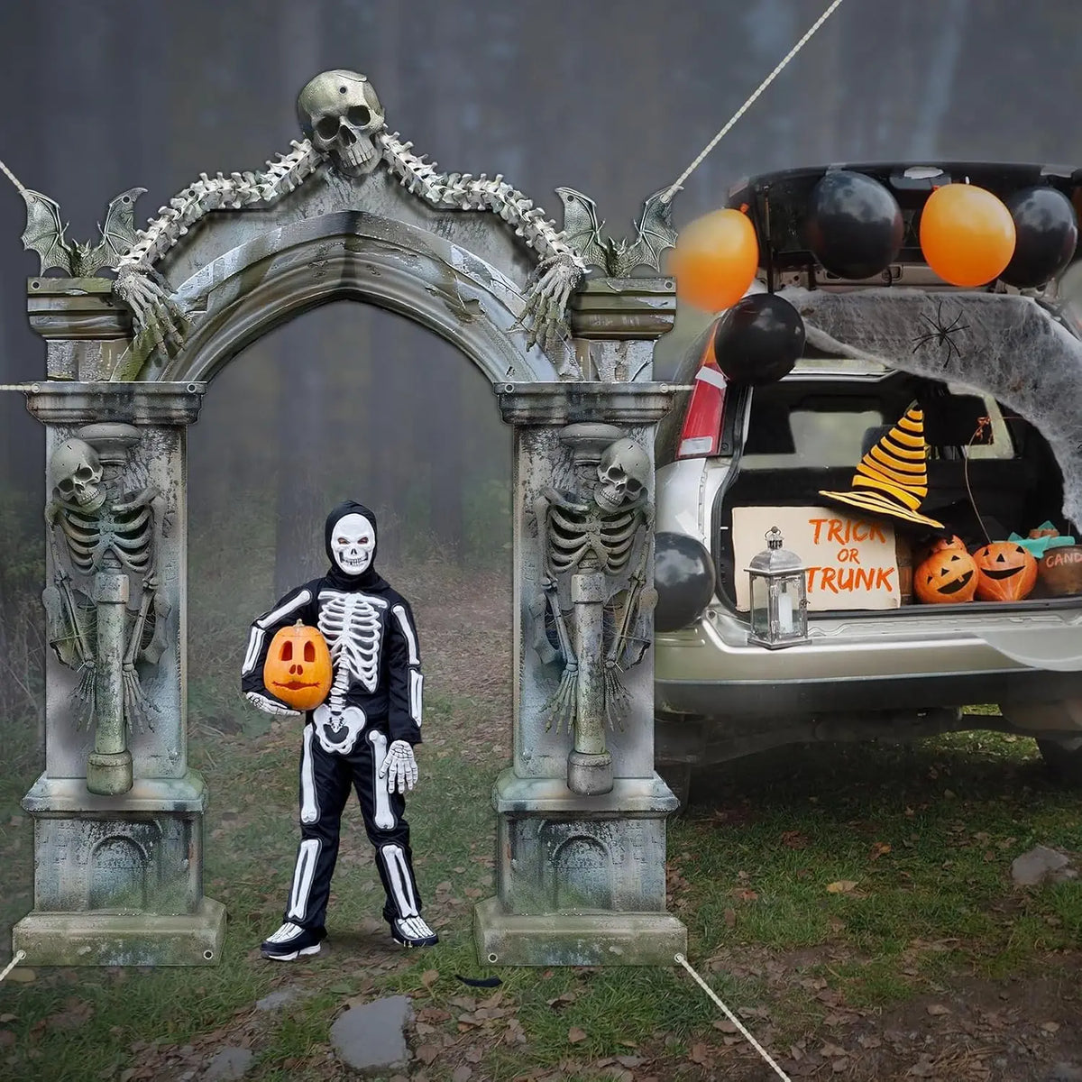Halloween esqueleto decorações de festa lápides assustadores porta banner morcegos assustadores cabine de foto adereços grande horror cemitério photograp - Kasa & Pet