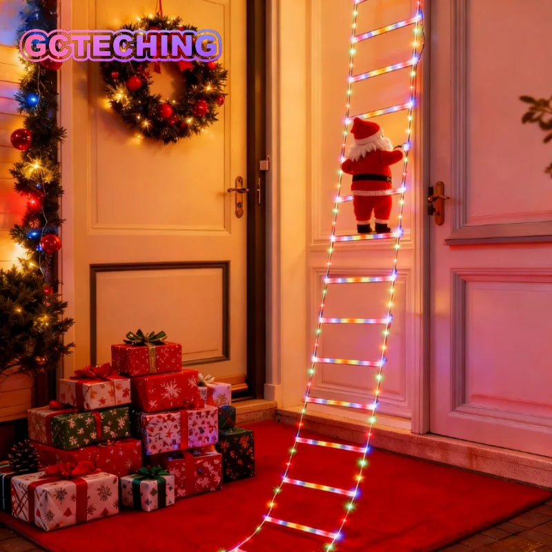 Luzes de Natal de 3m com Papai Noel Subindo Escadas para Decoração de Árvore de Natal, Sala de Estar, Quarto, Janela e Festas
