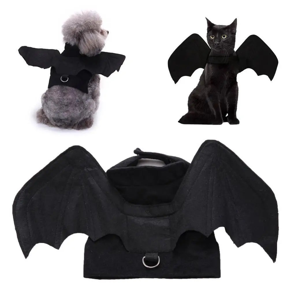 -Disfraz de animal de estimação de Halloween - Fantasia de arnês de asas de morcego pretas fofas para gatos e cães, cosplay de festa de Halloween, suprimentos para animais de estimação