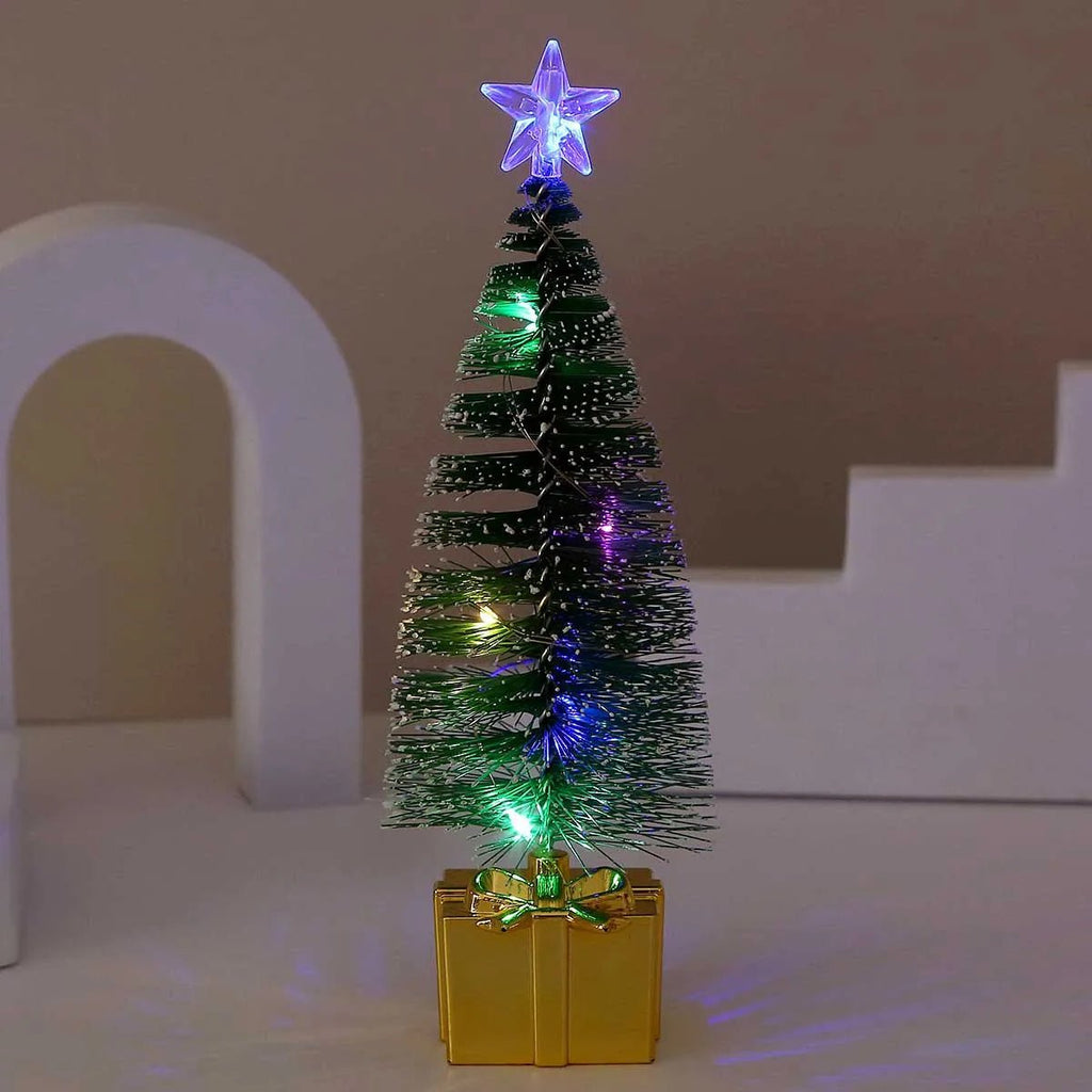 Luminoso mini árvores de natal luzes led decoração para casa velas eletrônicas presentes das crianças ano novo festa de natal ornamento