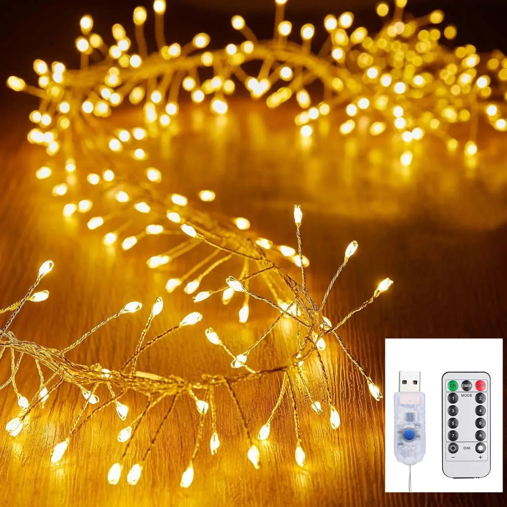 Luzes de cordão LED para decoração de árvore de Natal, guirlanda de Halloween e Ano Novo, luzes de fada com alimentação DC EU/US para decoração de casamento, festa e Natal