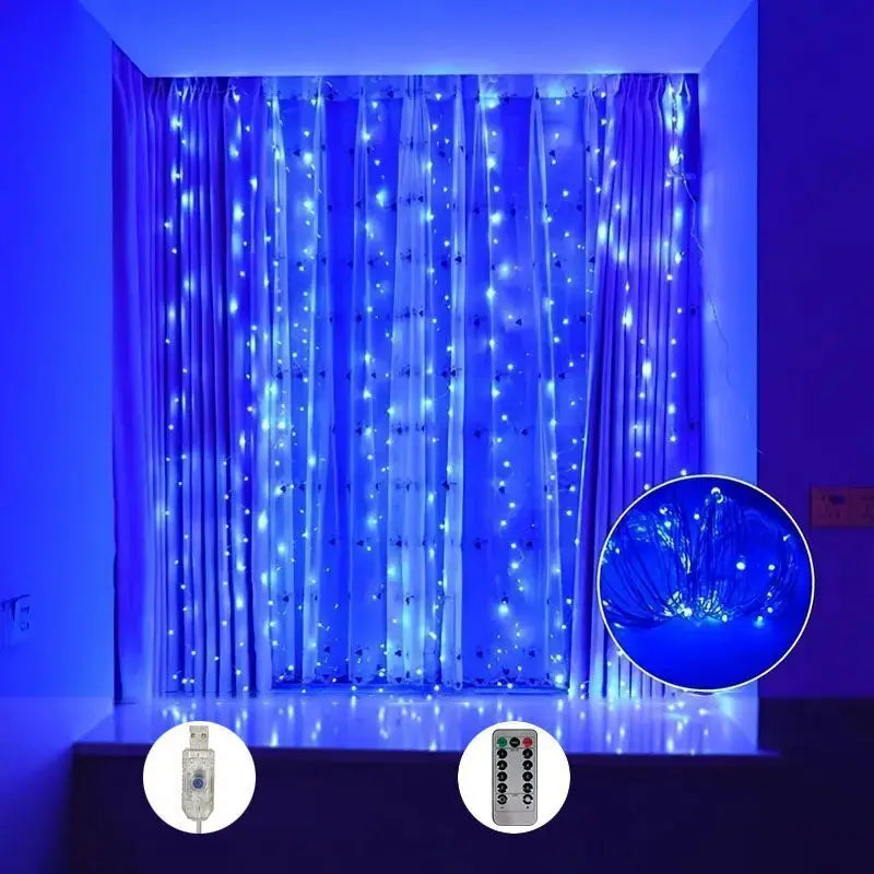 Decoração de casa de natal usb 8 modos luzes guirlanda de fadas led cortina luzes da corda com controle remoto para o quarto casamento