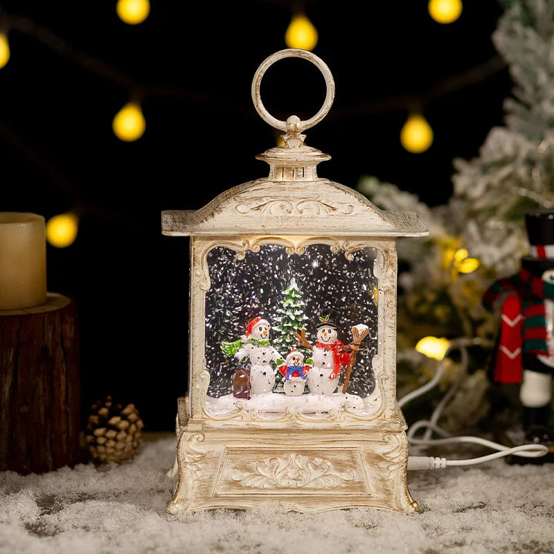 Caixa de música de natal com luzes de natal de cristal ornamentos decoração festiva para festa em casa decoração de mesa clássico presente de natal