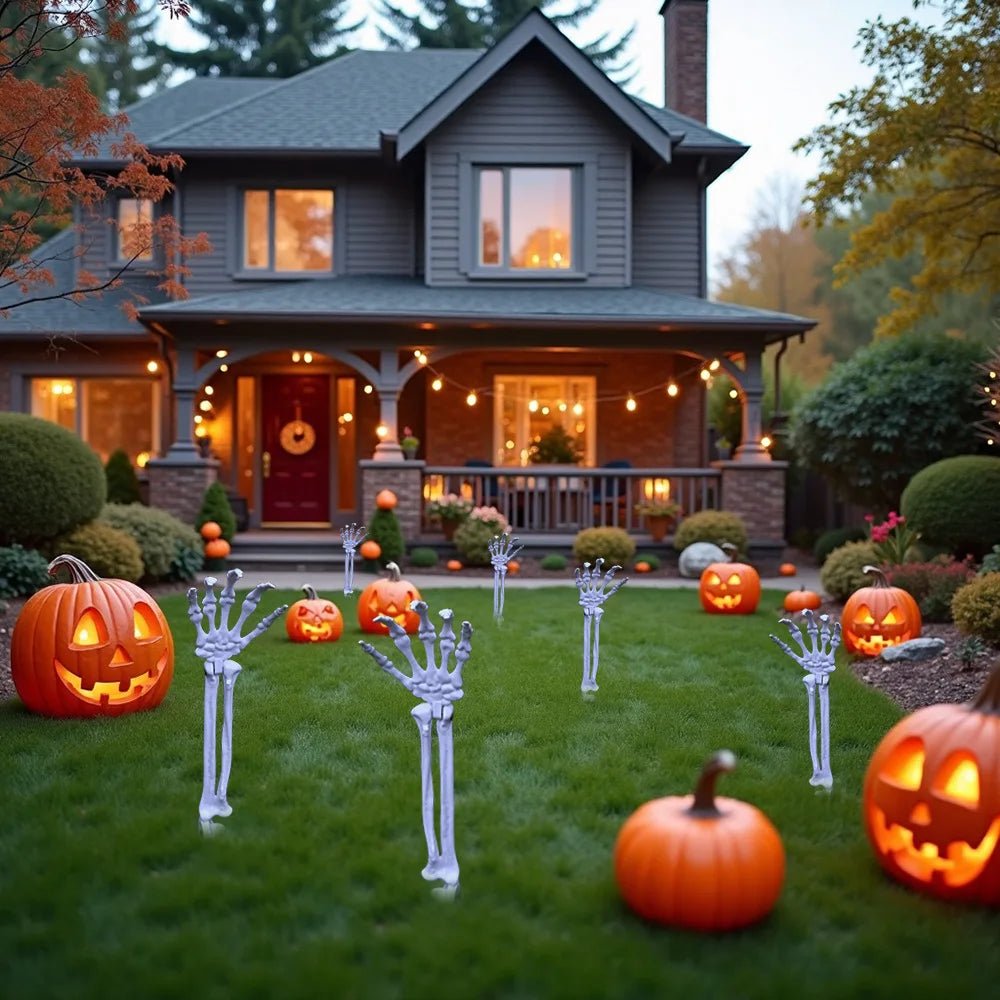 Decorações de halloween adereços assustadores esqueleto realista crânio & mãos halloween decoração para casa quintal brincadeira festivais fontes de festa - Kasa & Pet