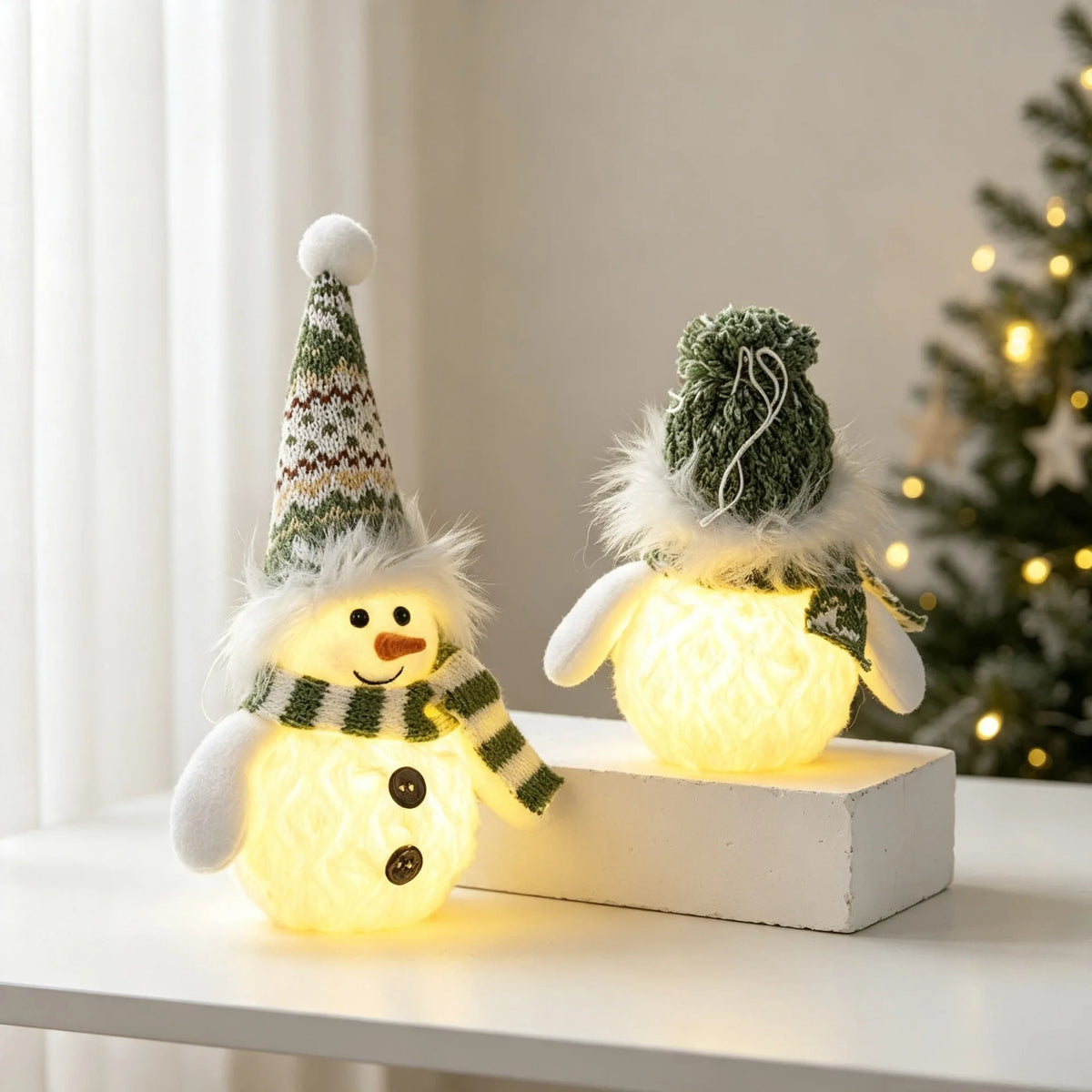 Boneco de neve de pelúcia com luzes de Natal, decoração de mesa de Natal, para uso interno, artigos para festas de Natal, presente.