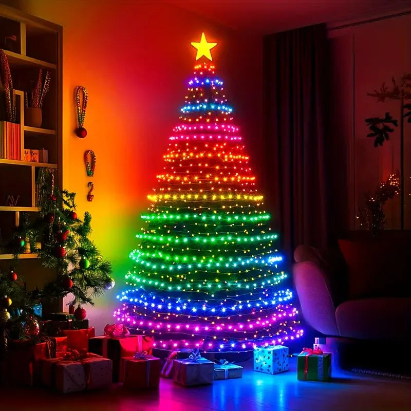 Luzes de Natal de 7,87 pés com 400 LEDs, Luzes de Cordão LED RGB Inteligentes IP68 para Decoração de Feriados em Árvores Internas e Externas com Controle por Aplicativo