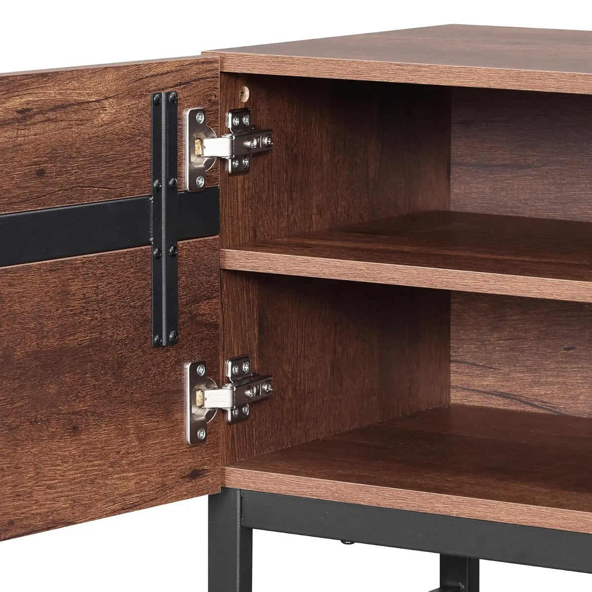 Suporte de TV Moderno para TVs de 50-75 Polegadas, Centro de Entretenimento em Madeira com Armários de Armazenamento de Base Metálica, Console de TV Multimídia, Personalizável