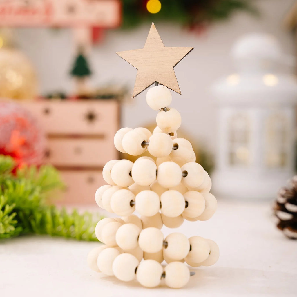 Enfeites de Natal Criativos de Alta Qualidade Nórdicos com Contas de Madeira para Árvore de Natal, Ornamento de Mesa, Árvore de Natal Artificial