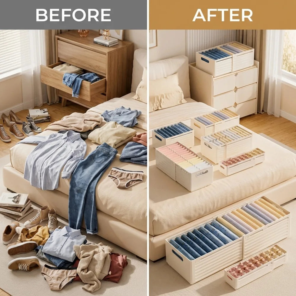 Organizador de Roupas Ajustável em 3 Peças, Organizador de Closet Empilhável, Organizadores de Roupas em Camadas e Classificados