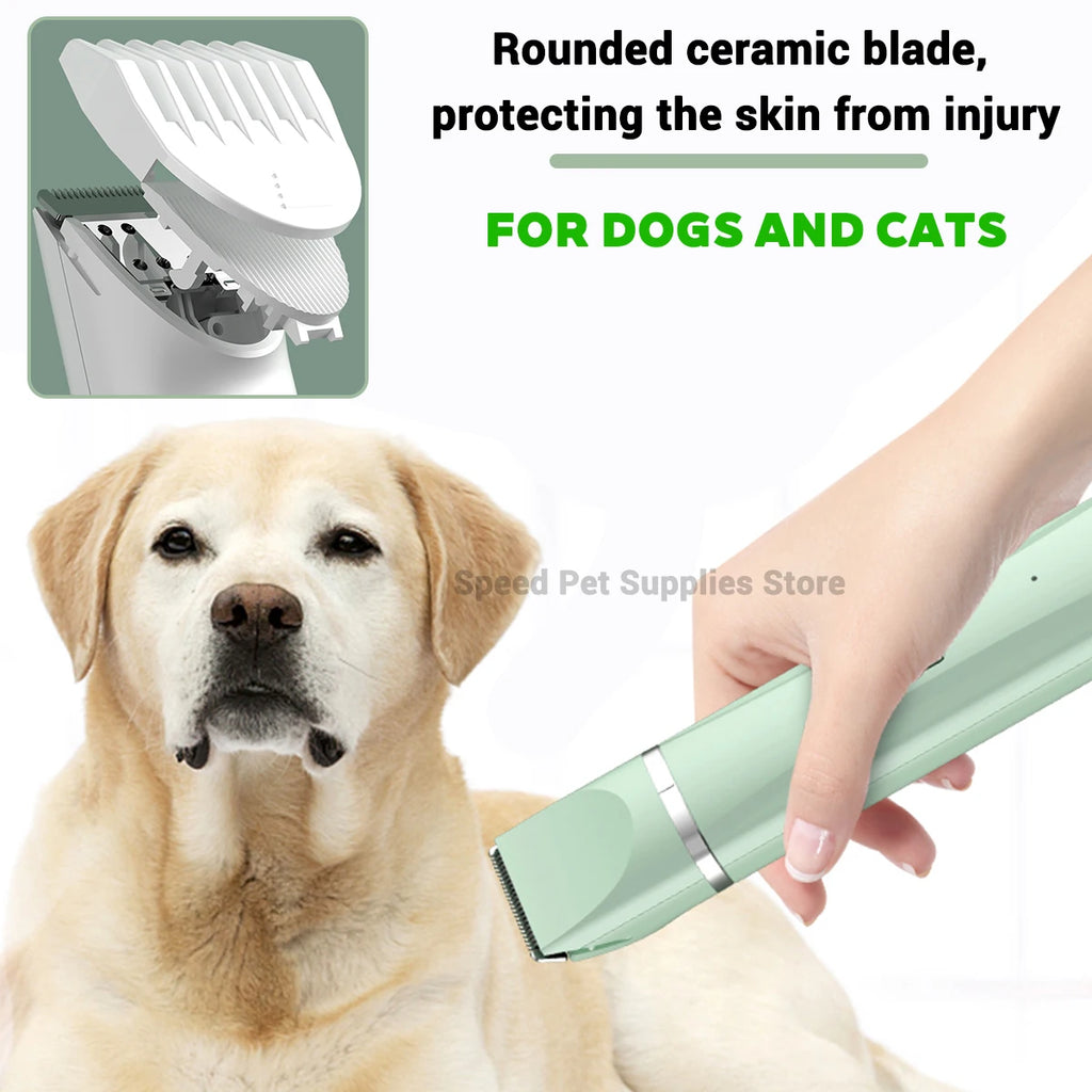Conjunto 4 em 1 para tosa e cuidados com animais de estimação, 4 lâminas diferentes, barbeador de pelos de animais de estimação, baixo ruído, recarregável, sem fio, seguro, aparador de cães