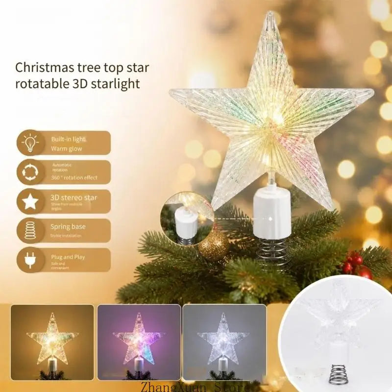 Estrela da árvore peça exibição férias movimento iluminada com plástico facetado transparente e forma