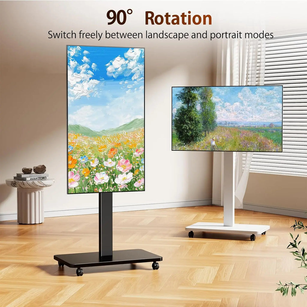 Suporte de TV rolante para TV plana curvada de 10 "-42" com retrato giratório para paisagem Suporte de TV portátil ajustável em altura com rodas