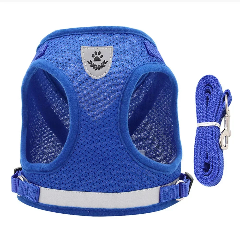 Conjunto de coleira de chumbo para gatos, ajustável, reflexivo, à prova de fuga, colete de malha para animais de estimação, coleira para cachorro, cachorro pequeno, gato, suprimentos para animais de estimação