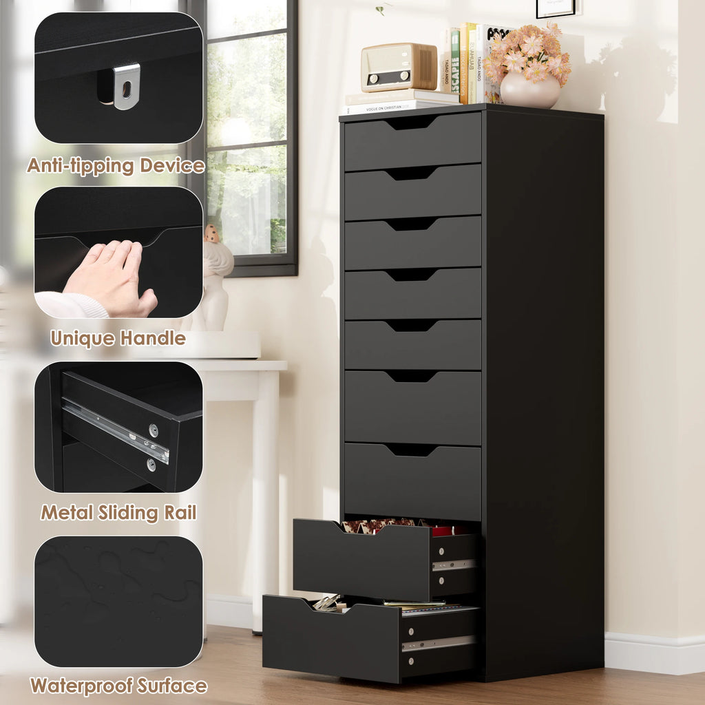 Getone Cômoda Quarto, Cômoda alta, Armário de armazenamento branco, Armário alto com 9 gavetas para sala de estar 124,3x45x40cm