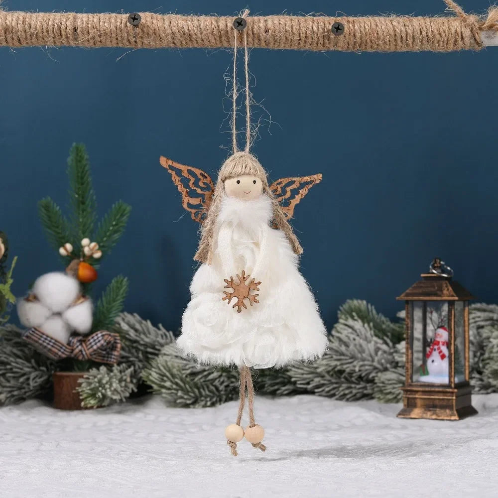 Natal Pendurado Malha Sequin Saia, Anjo Xmas Árvore Pingente Enfeites, Decoração de Casa, Noel, Presentes, 2022