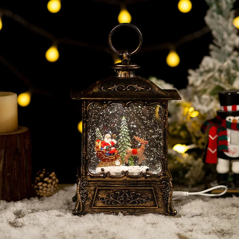 Caixa de música de natal com luzes de natal de cristal ornamentos decoração festiva para festa em casa decoração de mesa clássico presente de natal
