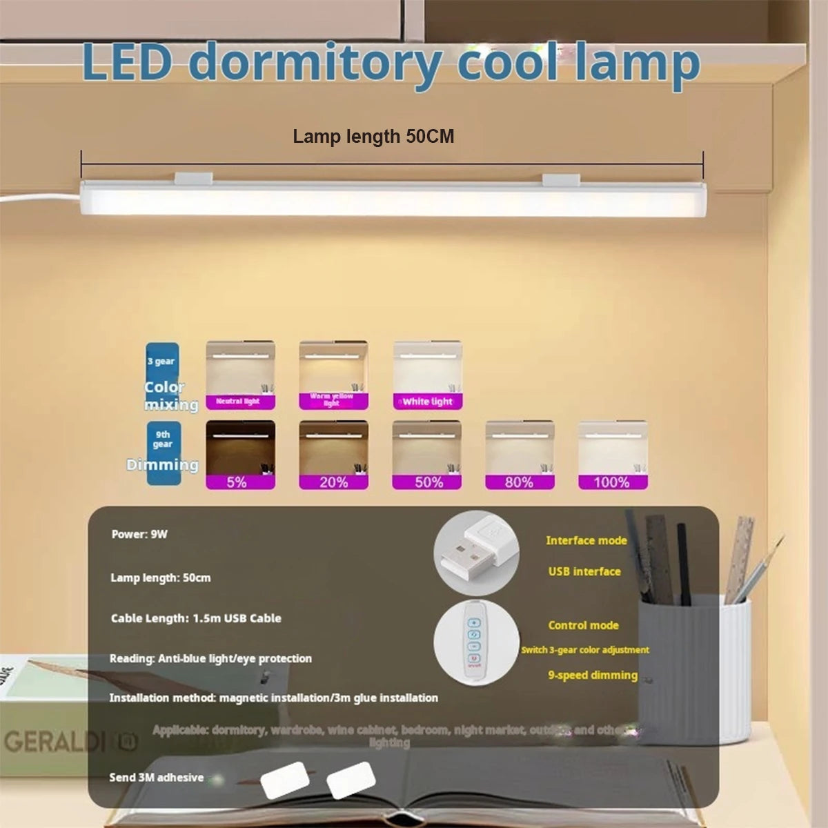 Led luz tubo leitura lâmpada aprendizagem 3colors levou noite com plug USB magnético 20cm-50cm tira dimmable bar mesa armário ao lado da cama