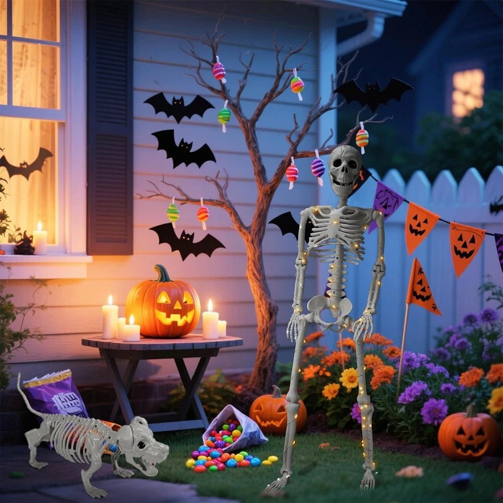 Decorações de Esqueletos Humanos e de Cães de 36 polegadas para Halloween - Decoração Realista e Posável de Corpo Inteiro para Interiores, Exteriores, Jardins e Cemitérios - Kasa & Pet