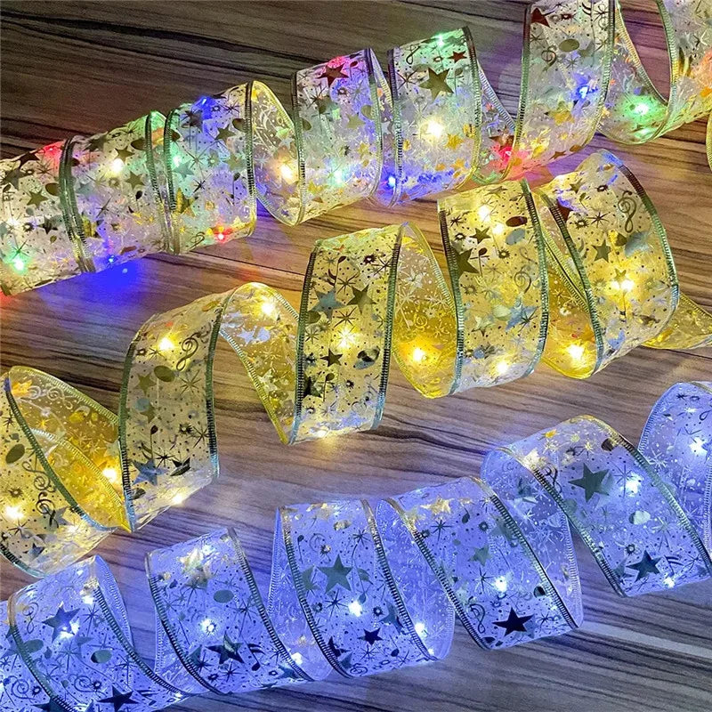 LED Ribbon Fairy Lights para Natal, enfeites de árvore de Natal, decoração, DIY Bows, String Light, Ano Novo, 2025, 2025
