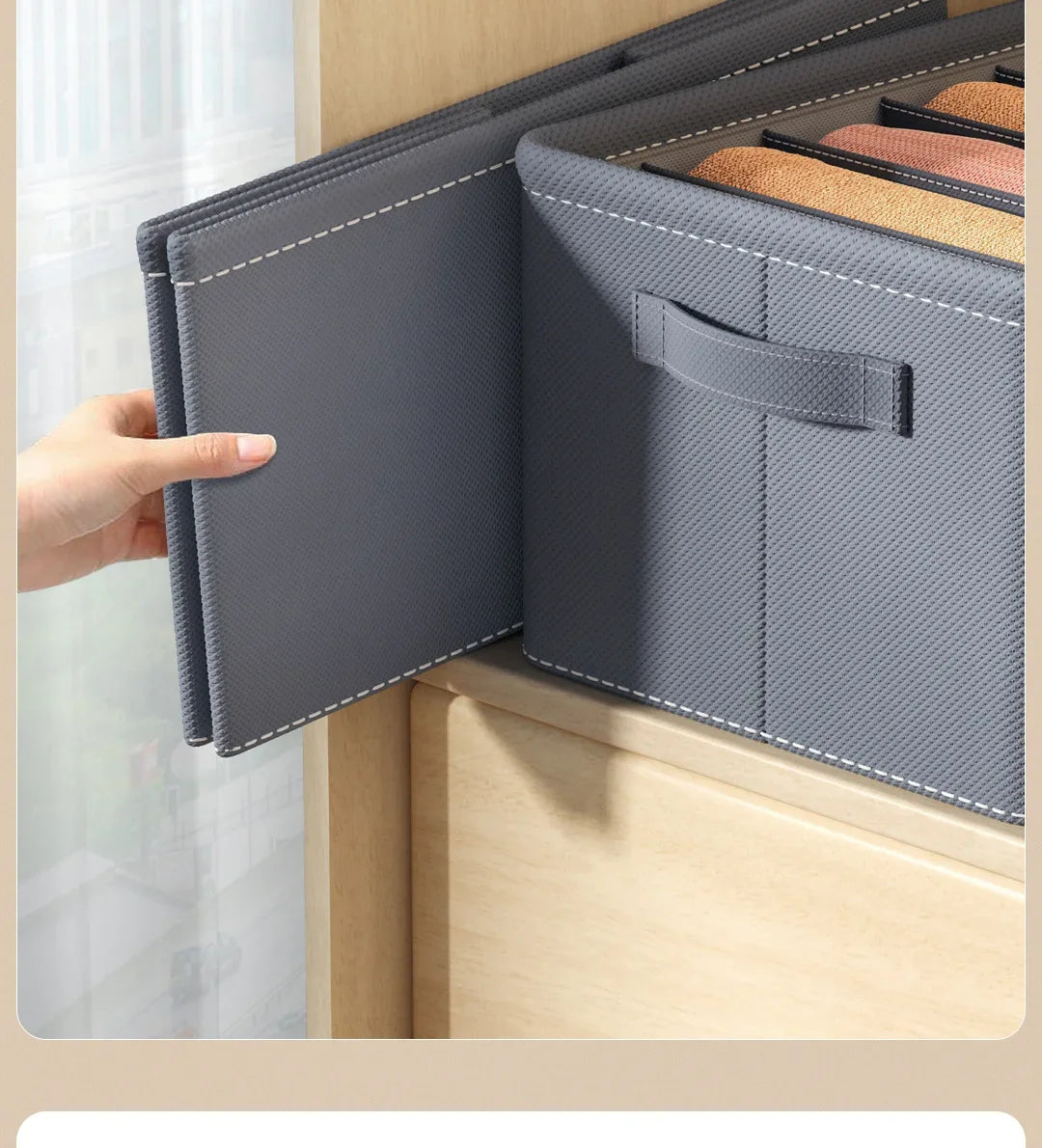 Caixa organizadora de roupa com 6/7/9 compartimentos, para guardar calças mais grossas, dobrável, com divisórias, ideal para camisolas, camisas e gavetas de armários e guarda-roupas.