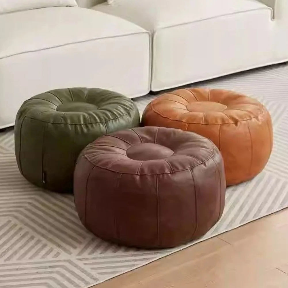 Banco de perna de armazenamento sem enchimento de couro pu, precisa de preencher roupas, pufe de armazenamento redondo, minimalista, nórdico, sofá, sala de estar