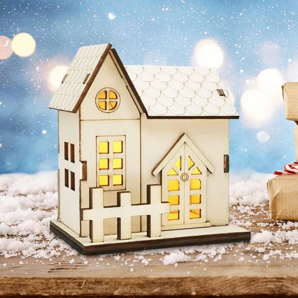 Luz de Natal LED com cordão Bateria Lanterna de incandescência de madeira Casa pequena Pingente para decoração de mesa