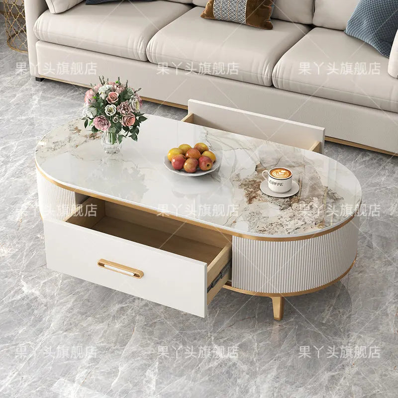 Mesa de Jantar, Mesa de Centro para Escrita e Café, Gavetas Móveis, Mesa Lateral de Luxo com Armazenamento para Sala de Estar, Mesa Auxiliar Moderna, Móveis Modernos