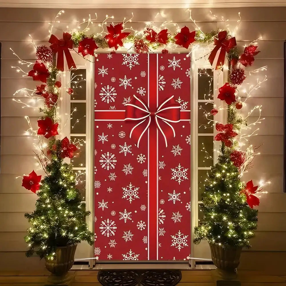 Decorações para cobrir a porta no Natal, banner com tema de Papai Noel e presentes, painel decorativo para a varanda, banner para a porta da frente, artigos para festas com tema de casa de campo.