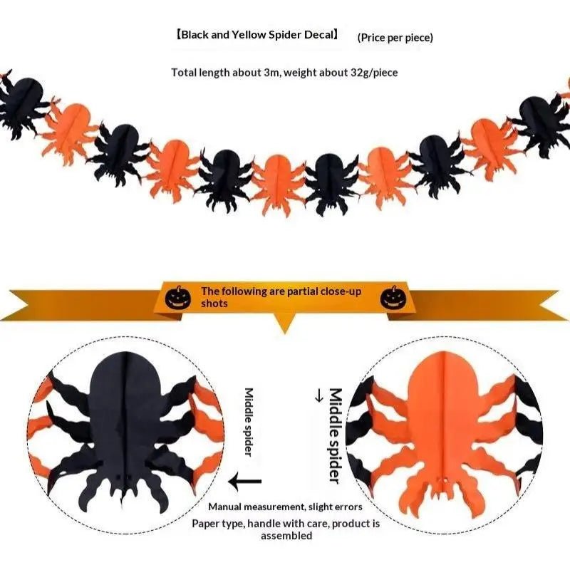 Guirlanda de Papel com Morcegos, Abóboras, Fantasmas e Aranhas para Decoração de Parede em Festas de Halloween em Casa - Kasa & Pet
